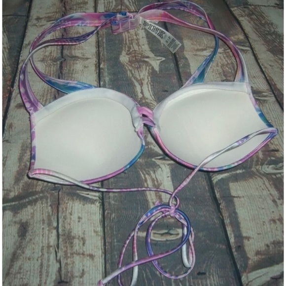 Victoria's Secret Pink Watercolor Aztec Geo Print Western Boho Halter Bikini Top - Picture 2 of 8